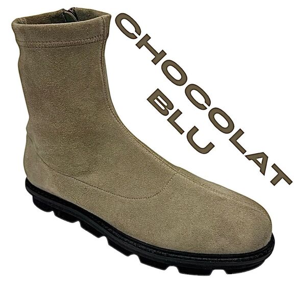 Chocolat Blu Boots Womens 7 M Taupe Brown Suede Leather Heeled Zip Ankle Booties - Picture 1 of 8